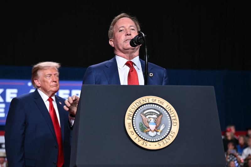 Donald Trump with Ken Paxton at a campaign rally in San Antonio, Texas, last week. Photograph: Mandel Ngan/AFP via Getty Images
