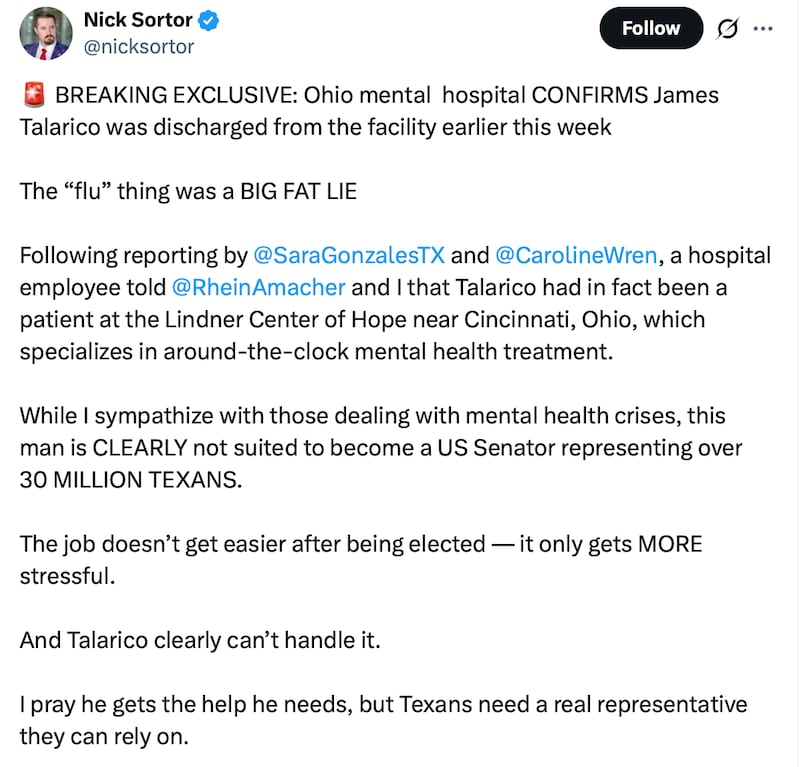 Nick Sortor posts a wild claim about James Talarico.
