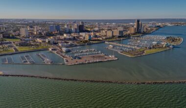 An aerial view of the port of Corpus Christi in Texas