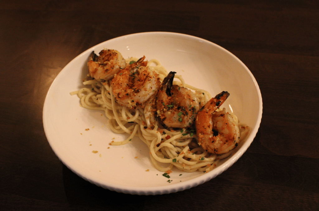 Sorella's shrimp alla limone, served in a lemon and white wine sauce over a bed of noodles.