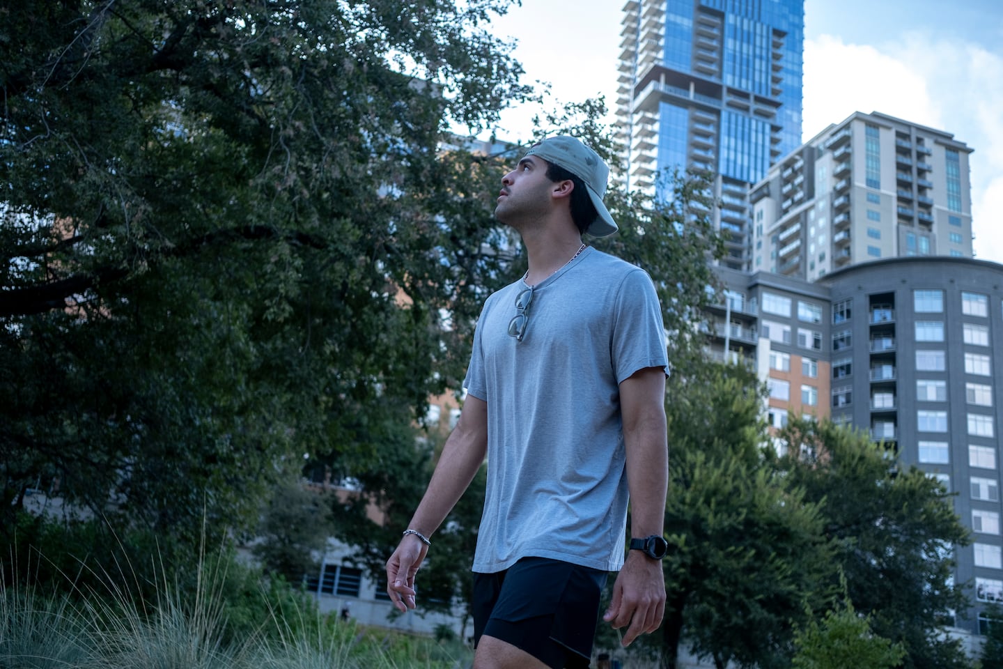 Armando Bisono walks along Lady Bird Lake near downtown Austin.