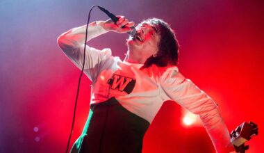 My Chemical Romance lead vocalist Gerard Way performs at the Kia Forum in Inglewood, Tuesday, Oct. 11, 2022. (Allen J. Schaben / Los Angeles Times via Getty Images)