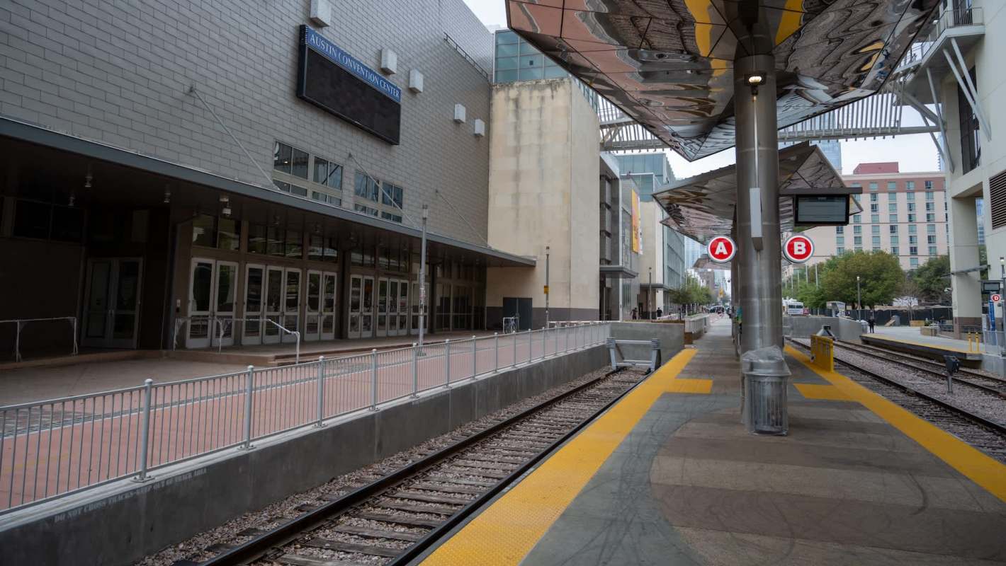 An empty CapMetro rail station in Austin, Texas.