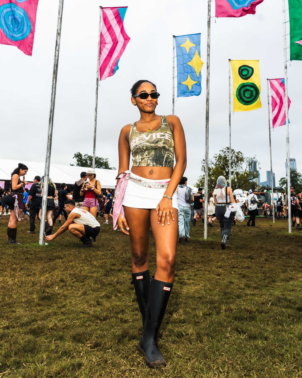 Deanna Harris wears camo at ACL Fest 2026