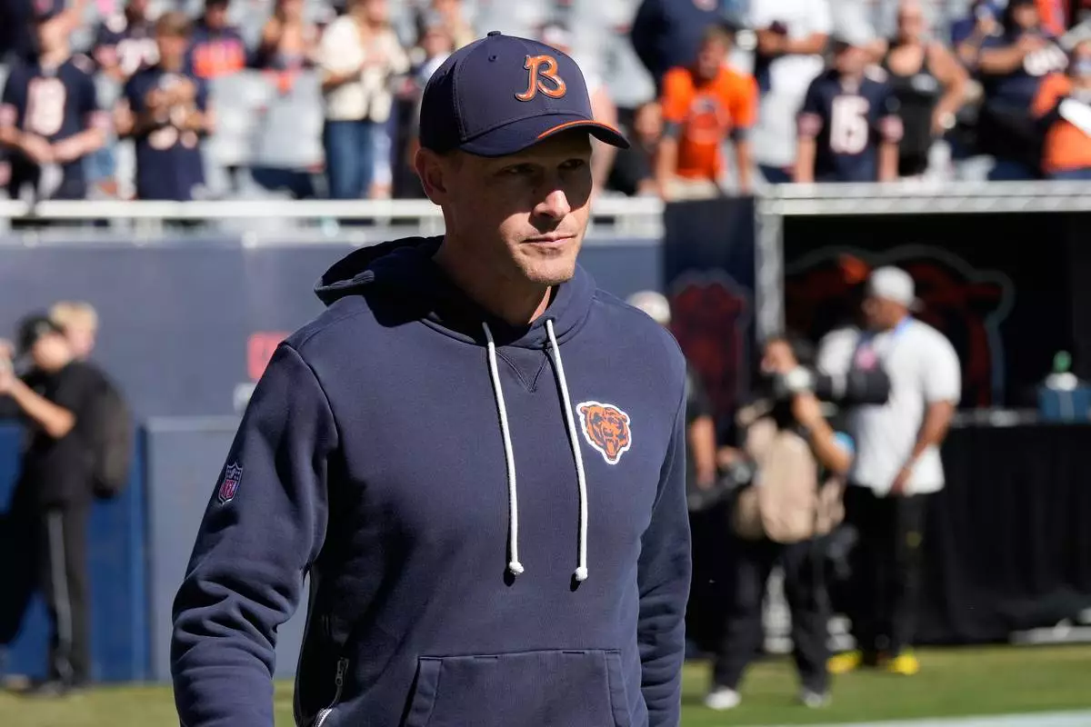 Chicago Bears head coach Ben Johnson is seen before an NFL football game against the New York Jets Sunday, Oct. 4, 2026, in Chicago. (AP Photo/Nam Y. Huh)