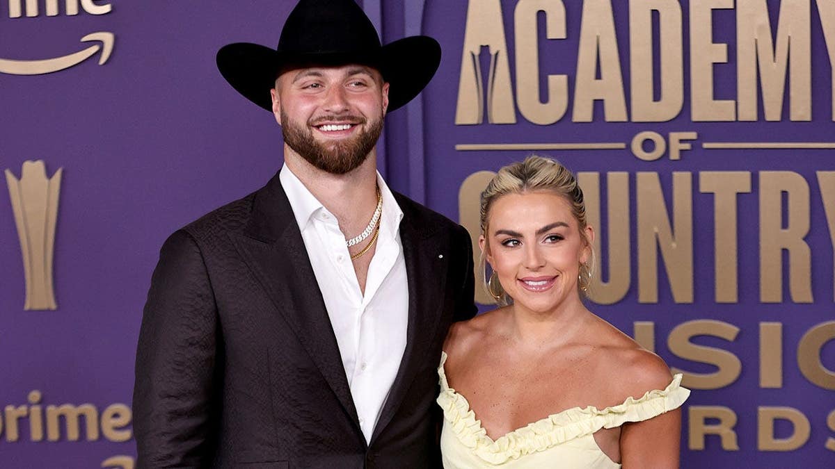 Jake Ferguson and Haley Cavinder attend the 59th Academy of Country Music Awards