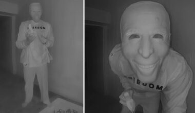 Unknown individual eats banana through Joe Biden mask in Watauga doorbell camera video