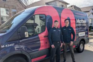 Mother Modern Plumbing technicians arrive with service van to perform sewer line cleaning in Fort Worth, TX.