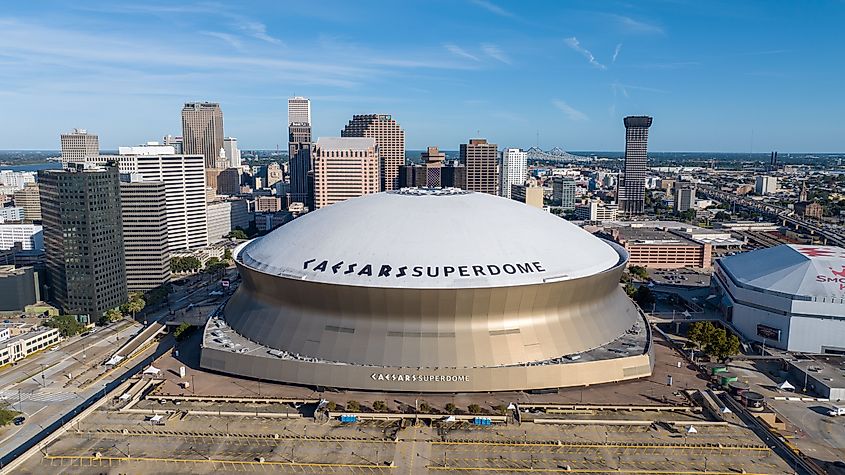 Drone Shot Above Caesars Superdome. 