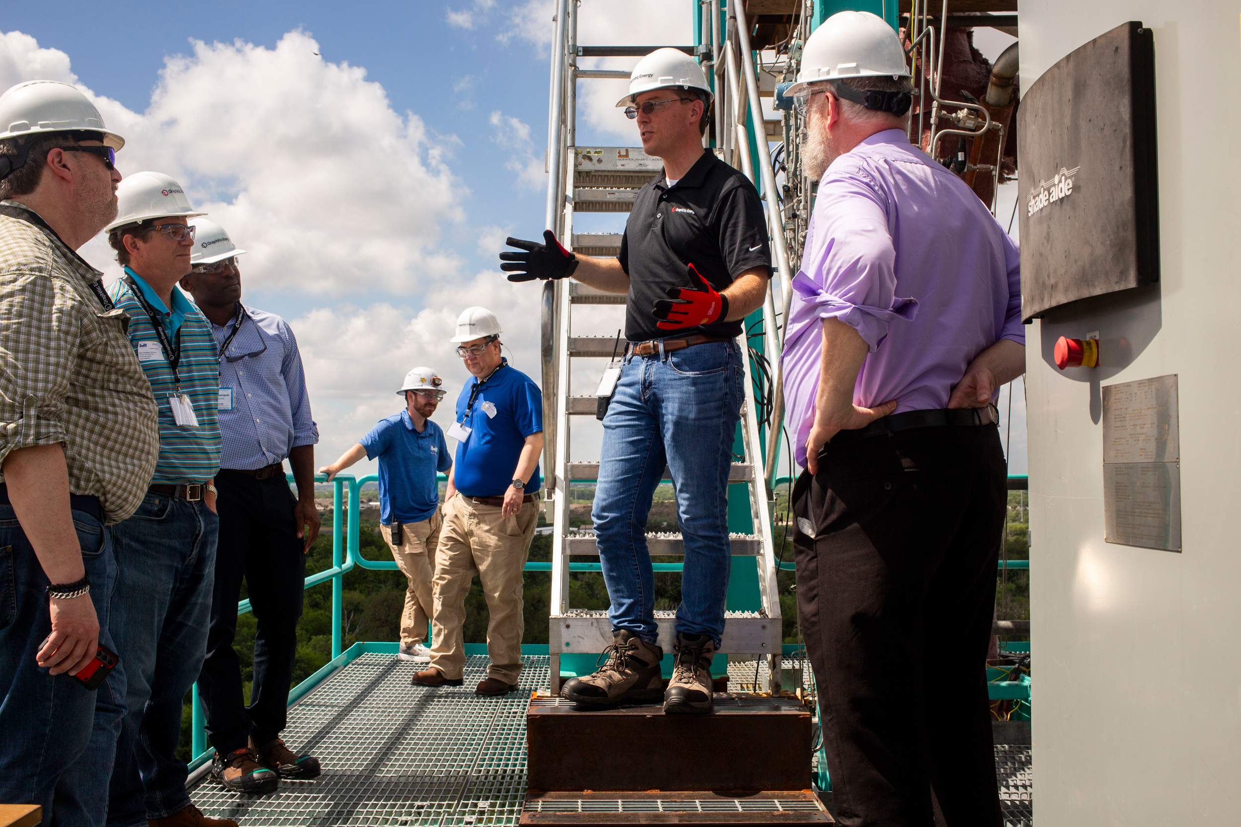 Patrick Hanks leads a tour of Graphitic Energy’s pilot plant in San Antonio on June 25. Credit: Dylan Baddour/Inside Climate News