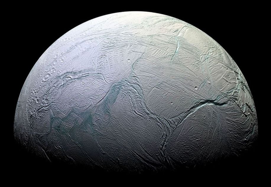 Enceladus, one of Saturn's moons. Credit: NASA/JPL