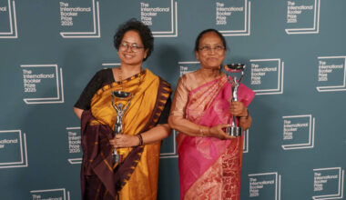 Banu Mushtaq, author of "Heart Lamp," right, and Deepa Bhasthi hold the trophies after winning the International Booker Prize, in London, Tuesday, May 20, 2025.(Alberto Pezzali/AP)