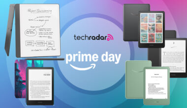 Amazon Prime Day banner with Amazon Kindle Scribe, Kindle Colorsoft, Kindle Paperwhite and Paperwhite Kids, and basic Kindle in Matcha green color