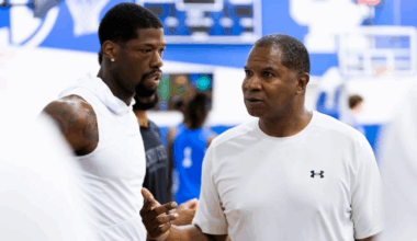 La Familia's DeAndre Liggins (left) and Sean Woods - Caleb Bowlin, UK Athletics