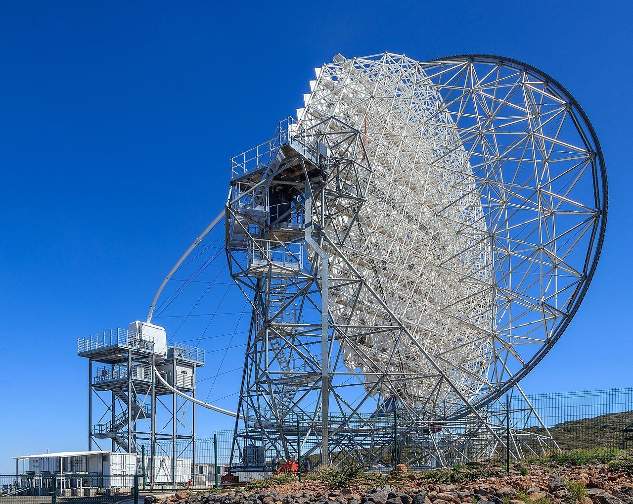 The LST-1 pictured at the Observatorio del Roque de los Muchachos on the Canary island of La Palma.