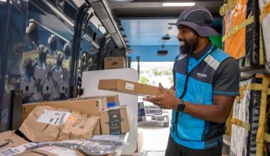 Amazon delivery person in a truck.