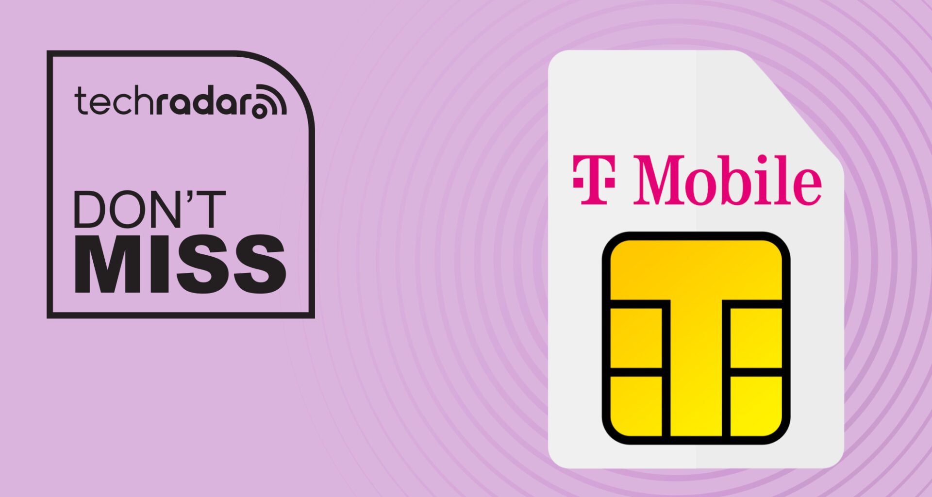 T-Mobile branded sim card on pink background with don't miss text overlay