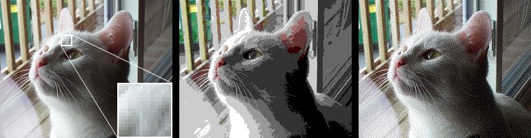 From left to right: original image. Converted to web safe color. Web safe with Floyd-Steinberg dithering. (Credit: Wikipedia)