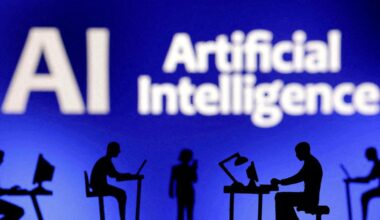 FILE PHOTO: Figurines with computers and smartphones are seen in front of the words "Artificial Intelligence AI" in this illustration created on February 19, 2024. REUTERS/Dado Ruvic/Illustration/File Photo