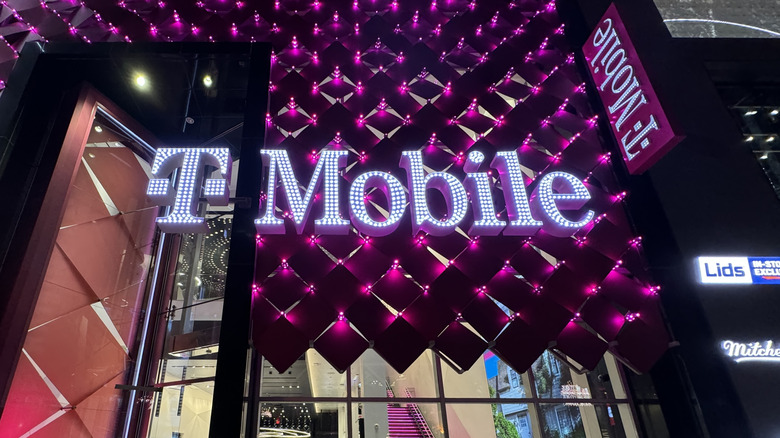 T-Mobile logo lit outside of a store
