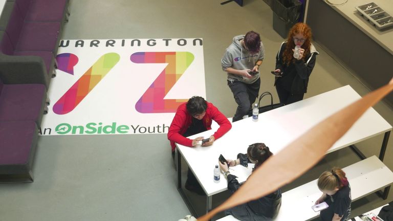 Young people gathered at the Warrington Youth Zone to talk to Sky News about online safety