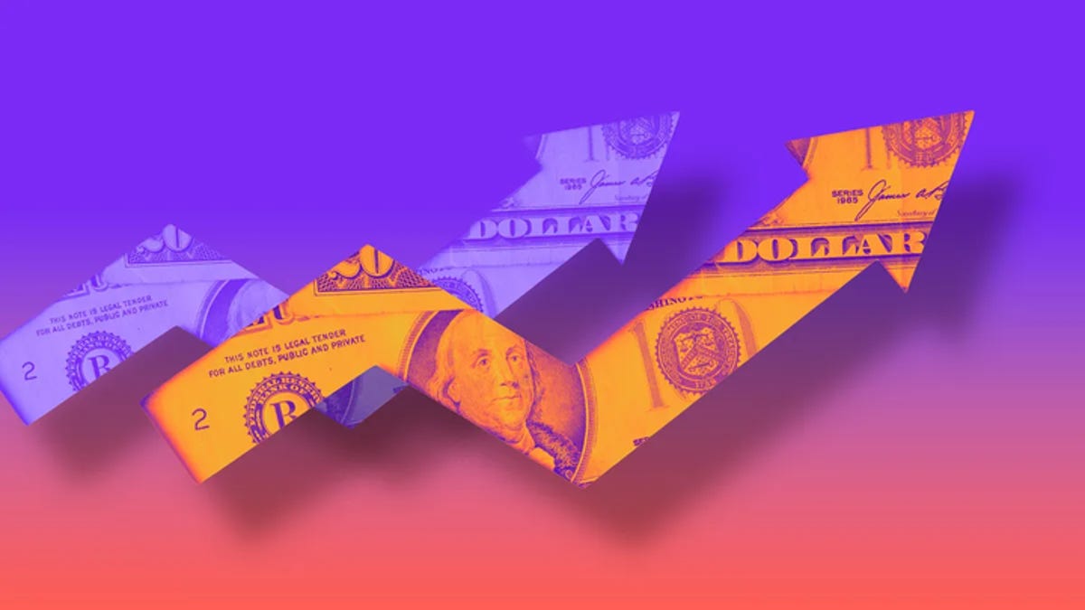 illustration of an arrow made of a dollar bill inching up