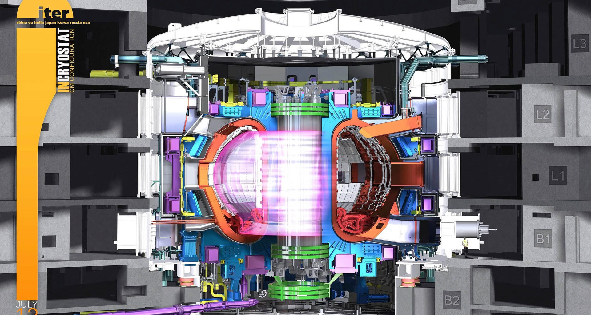 Installation of the first superconducting magnet, Poloidal Field Coil #6, in the tokamak pit at the ITER construction site. The Central Solenoid will be mounted in the center after the vacuum vessel has been assembled. Credit: ITER Organization