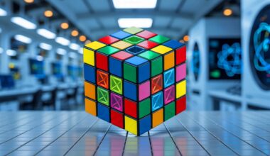 Illustration of a quantum Rubik's cube with infinite possible states, generated by artificial intelligence.