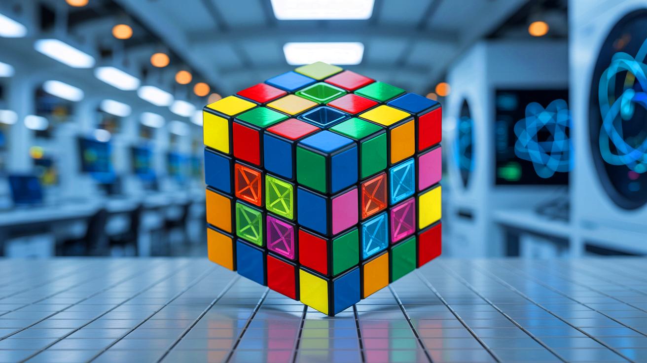 Illustration of a quantum Rubik's cube with infinite possible states, generated by artificial intelligence.