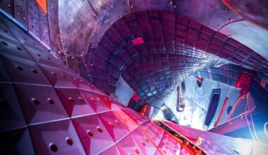 View inside the vacuum vessel of Wendelstein 7-X in Greifswald, Germany. (Credit: Jan Hosan, MPI for Plasma Physics)