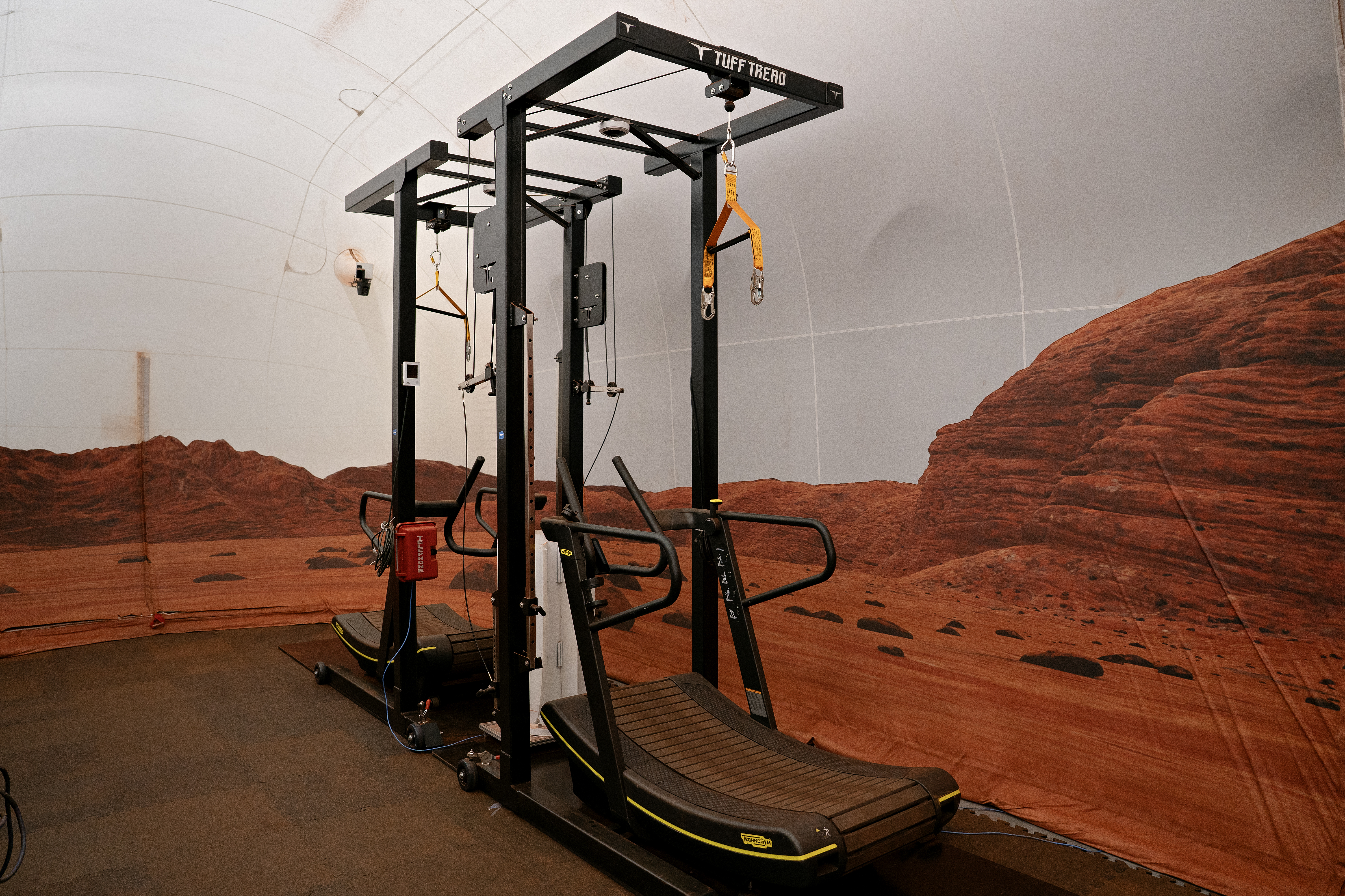 Two treadmills in a Mars simulation habitat.