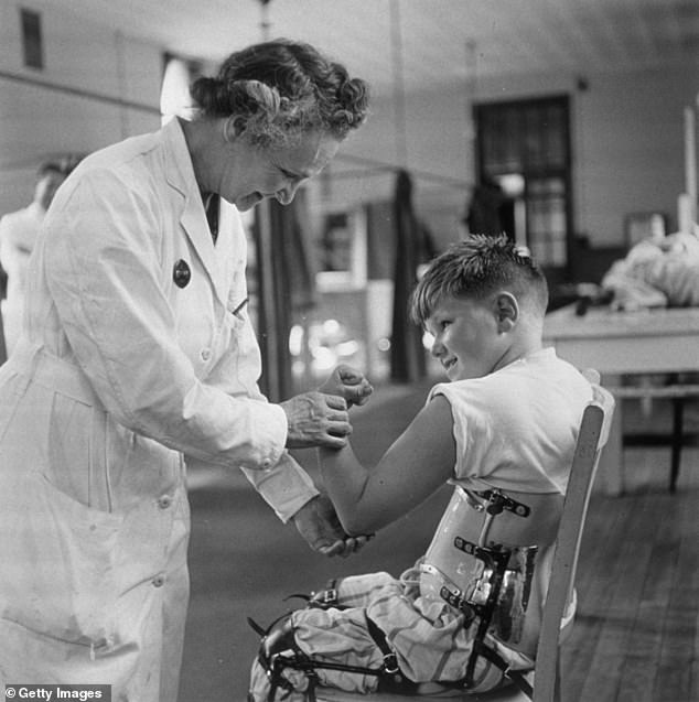 Polio is a nervous system disease that was once the most feared in the world before vaccines were introduced in the 1950s. Pictured above is a polio patient in 1947