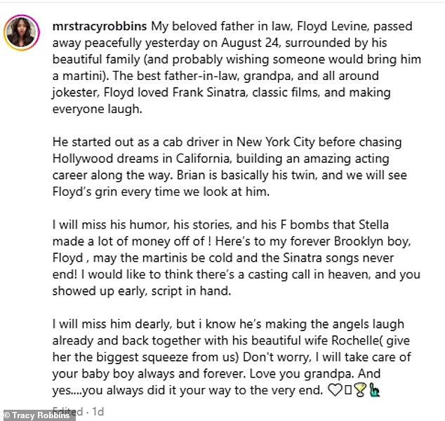 His death was announced on Thursday, when his daughter-in-law Tracy Robbins announced the news in an Instagram post alongside a series of snaps of the actor, who famously played Abe the Tailor in Norbit and an unnamed tailor in The Hangover