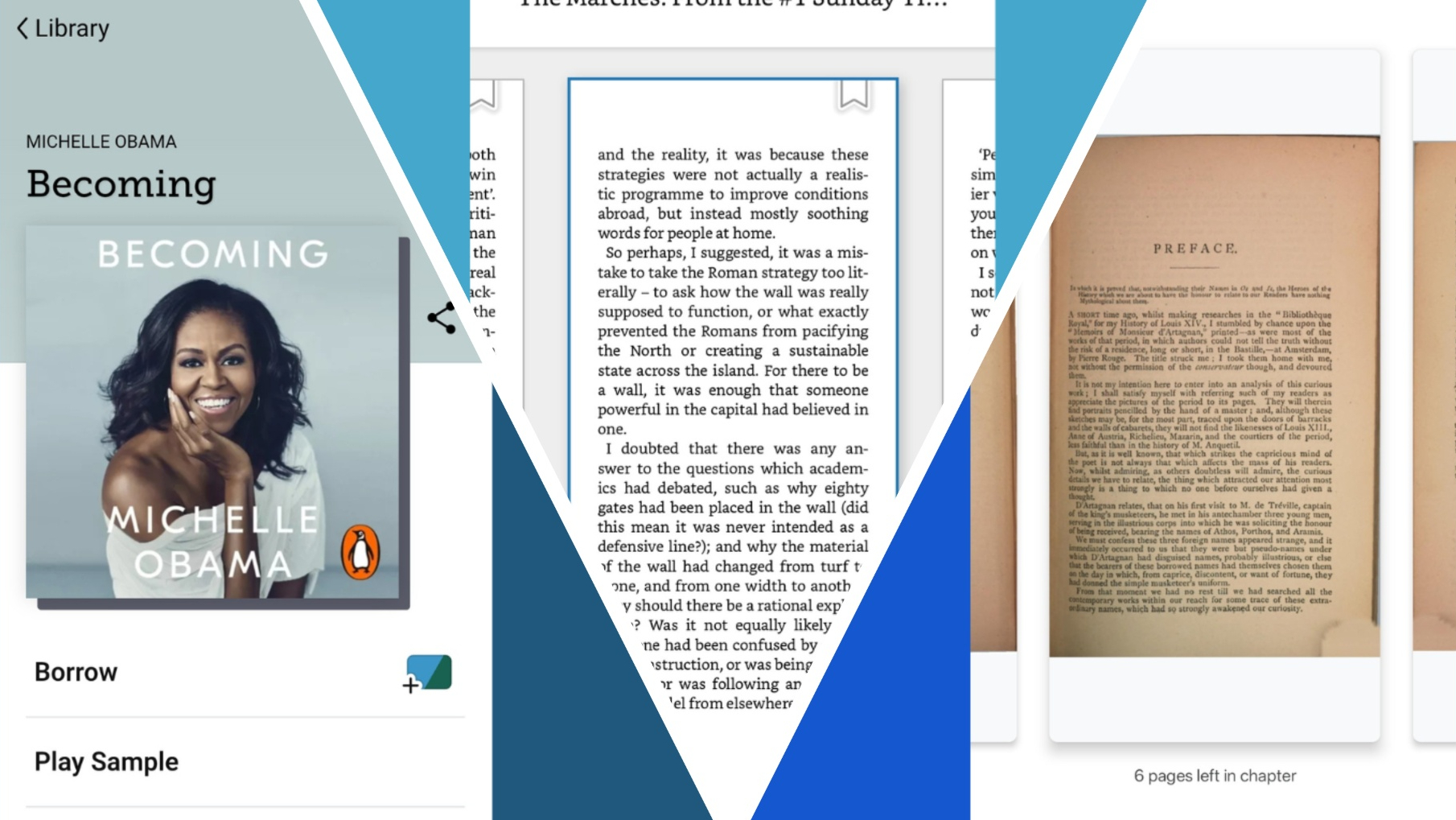 The Libby, Kindle, and Google Play Books interfaces