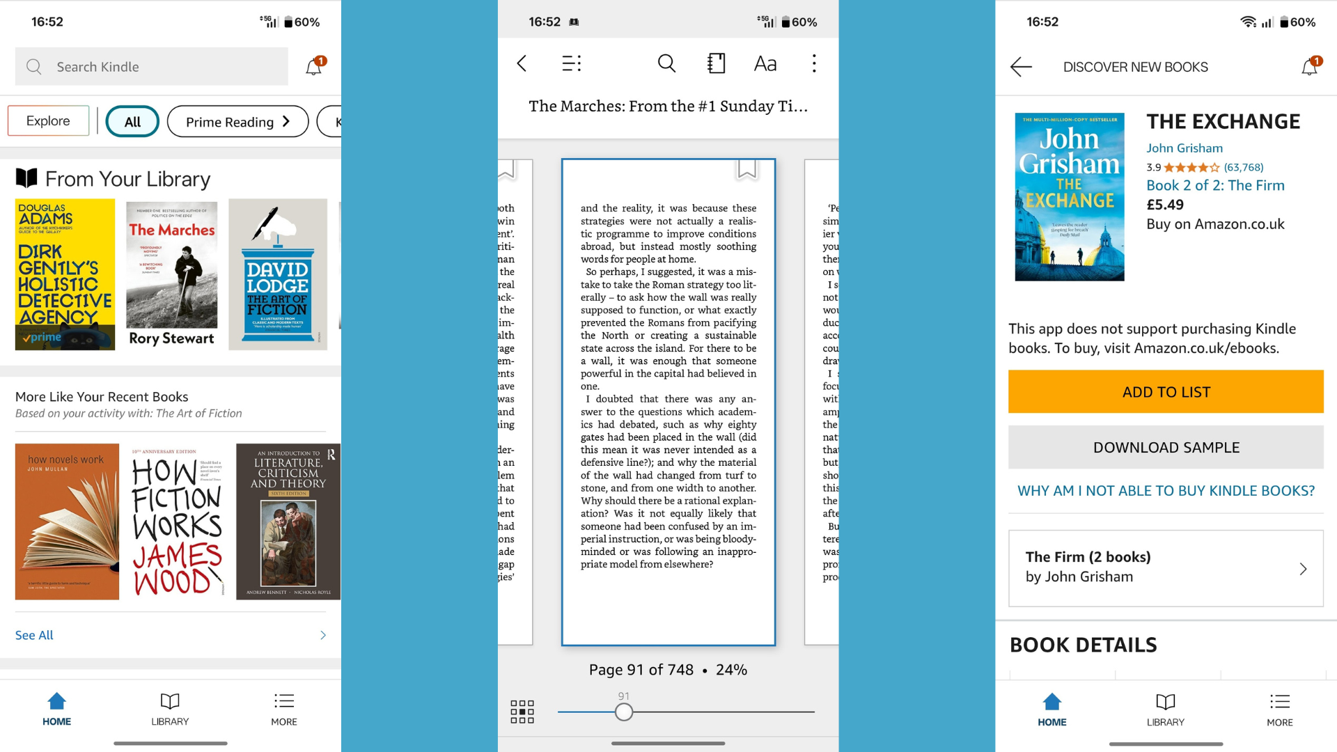 Amazon Kindle app interface