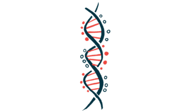 An illustration of a DNA strand highlights its double-helix structure.