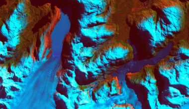 Patagonia, Chile. Left: September 18, 1986. Right: August 5, 2002. The 1986 image shows the region prior to a major retreat of the glaciers. The 2002 image shows a retreat of nearly 10 kilometers (6.2 miles) of the glacier on the left side. The smaller glacier on the right has receded more than 2 kilometers (1.2 miles). In front of the smaller glacier, two ribbon lakes have formed behind the debris left by the glacier's advance. Scientists and government managers are using satellite imagery like this to monitor the retreat of the glaciers and the impact on water bodies caused by the changes in the glaciers’ size and direction.   Left image taken by the Thematic Mapper sensor onboard Landsat 5. Right image taken by the Enhanced Thematic Mapper Plus sensor onboard Landsat 7. Source: USGS Landsat Missions Gallery, "Patagonia Region - Retreating Glaciers," U.S. Department of the Interior / U.S. Geological Survey.