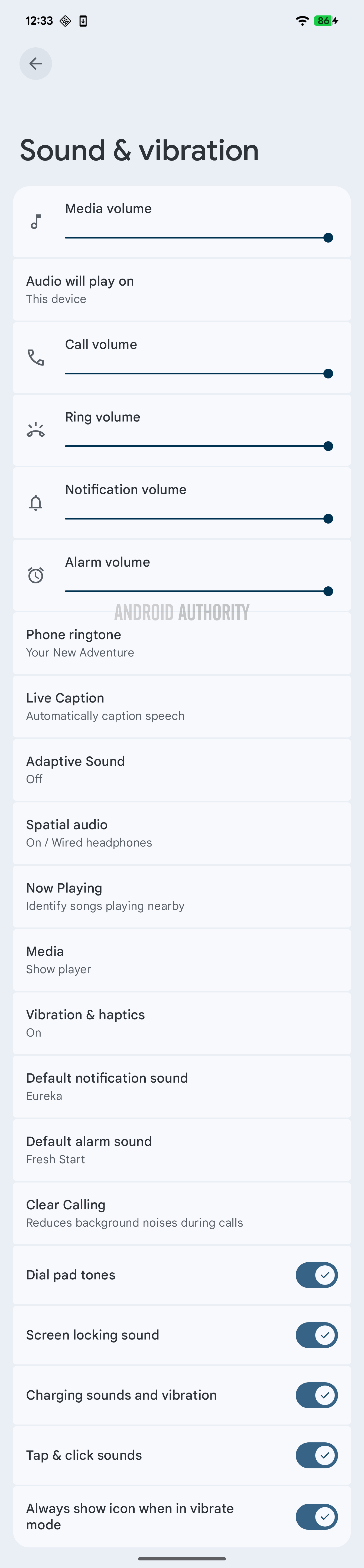 Sound and vibration settings in Android 16 QPR1 Beta 1