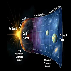 An artistic illustration of the mechanism proposed by Professor Stefano Profumo where quantum effects near the rapidly expanding cosmic horizon after the Big Bang gravitationally generate dark matter particles. Credit: Stefano Profumo