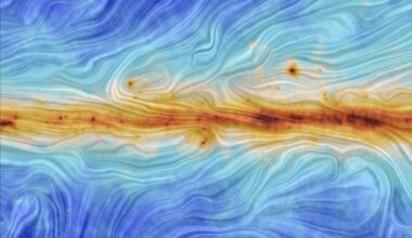 The dust in the Milky Way, shown in darker and redder colours, are regions where new star formation is taking place. These dusty regions are correlated with the magnetic fields present in our galaxy, and the background light gets polarised in a measurable way as a result. (Credit : NASA/ESA)