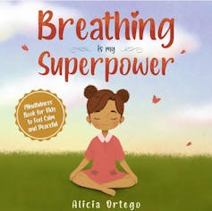 Cover of a book shows a child with legs crossed and eyes closed.