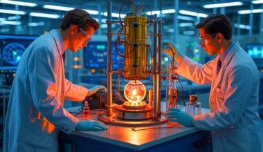 Illustration of scientists at Los Alamos National Laboratory recreating a historic 1938 fusion experiment.