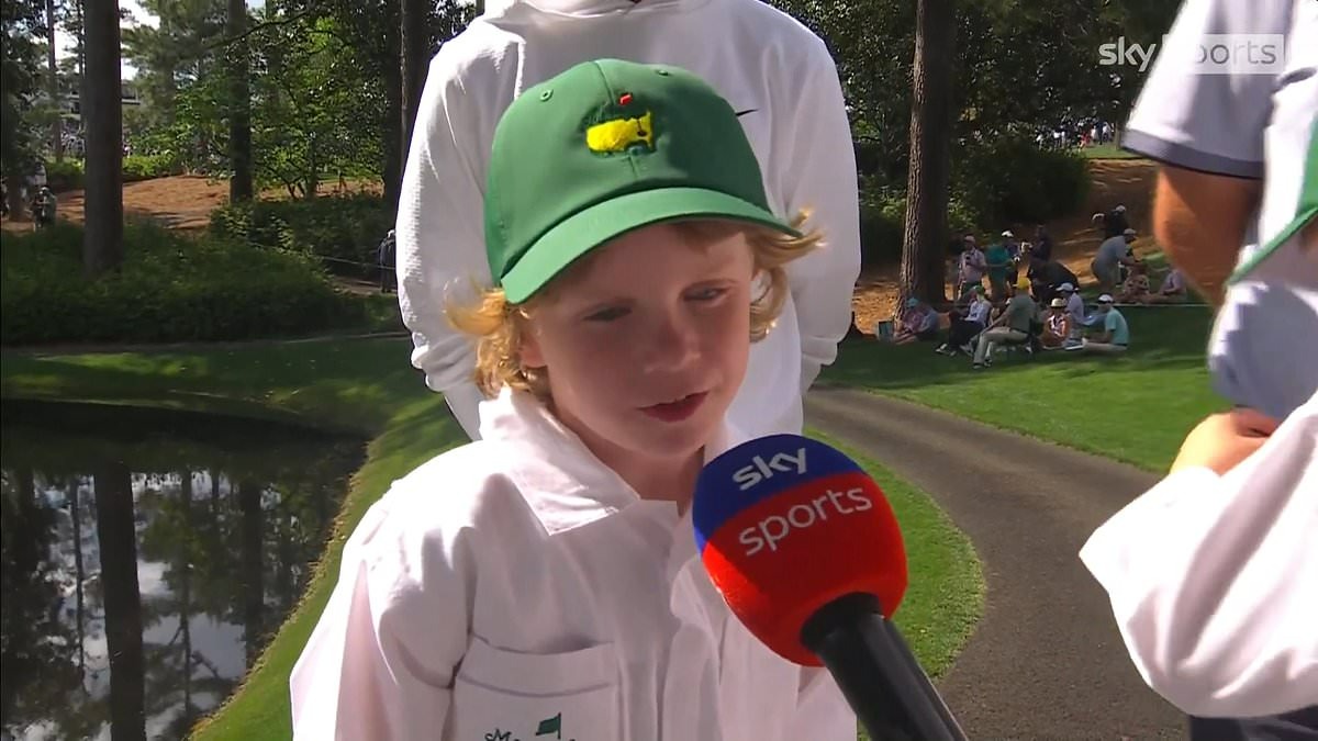 Frankie Fleetwood, son of golfer Tommy Fleetwood, being interviewed at the Masters.