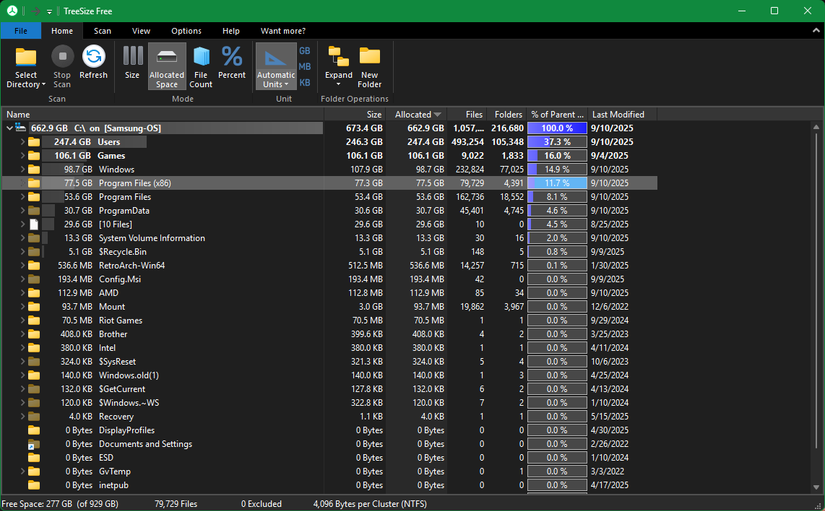 TreeSize Free App on Windows