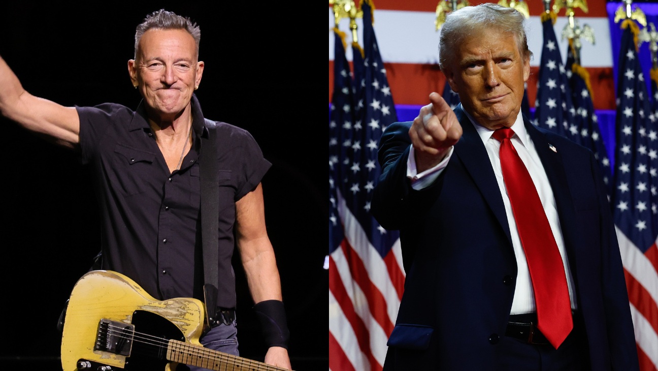 A split image of Bruce Springsteen and Donald Trump