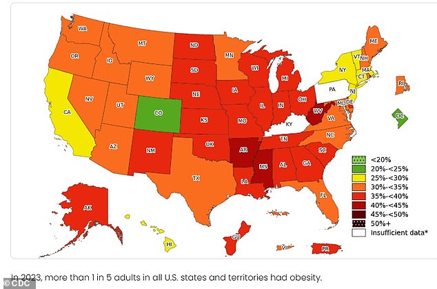 Obesity rates by state in the US as of 2023 - the latest data available