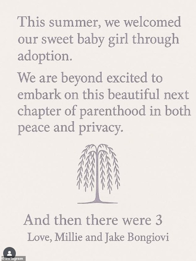 Last month in August, the Enola Holmes actress issued a statement to her main Instagram page to announce that both she and her husband had adopted their first child