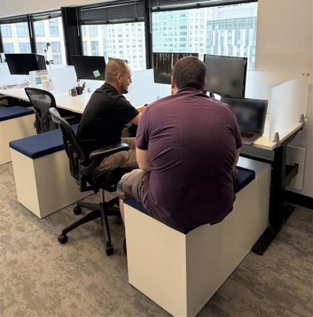 Two U.S. Army Yuma Test Center employees are participating in the Public Private Talent Exchange. Engineer Leroy Duarte (left) is pictured at MORSE Corp in Cambridge, Mass. where he’s spent working for the last six months.