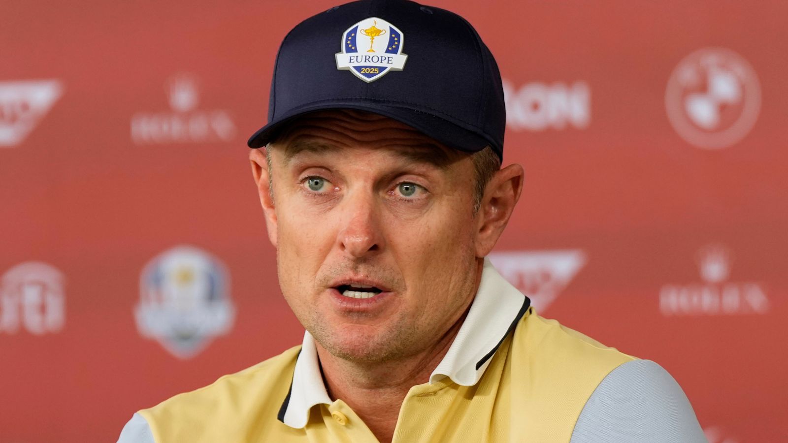 Europe's Justin Rose speaks during a news conference at the Ryder Cup golf tournament, Wednesday
