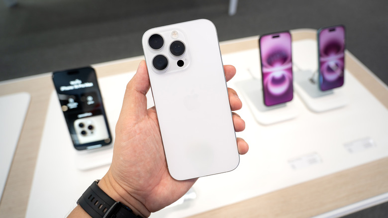 Hand holding iPhone 16 Pro Max and showing the back design